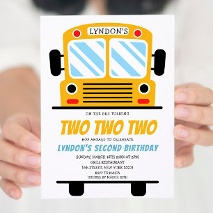 Turning Two Two Two School Bus Party 2nd Birthday Invitation
