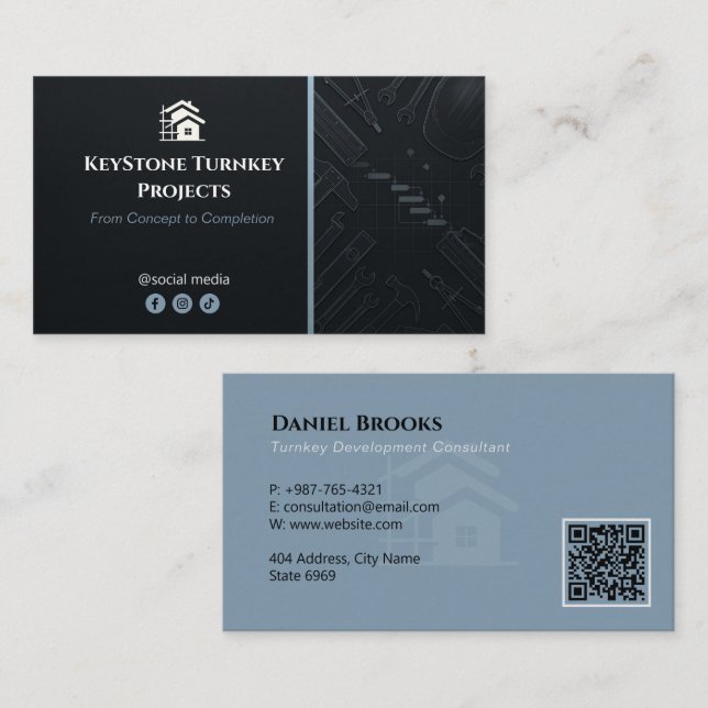 Turnkey Construction Services | Minimalist Black Business Card (Front/Back)