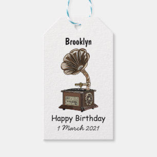 Turntable cartoon illustration gift tags