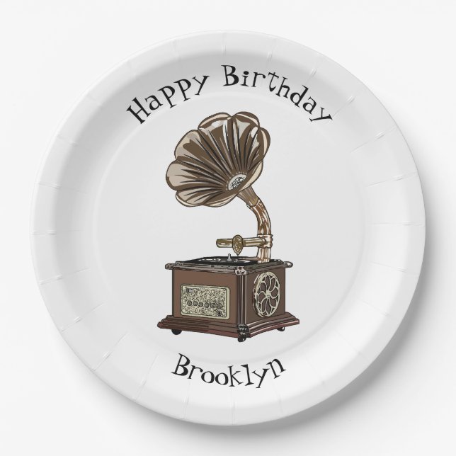 Turntable cartoon illustration paper plate (Front)