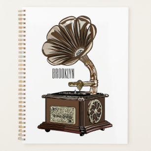 Turntable cartoon illustration  planner
