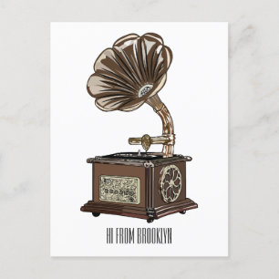 Turntable cartoon illustration  postcard