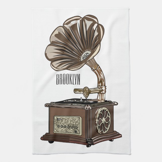 Turntable cartoon illustration  tea towel (Vertical)