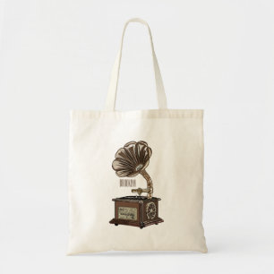 Turntable cartoon illustration tote bag