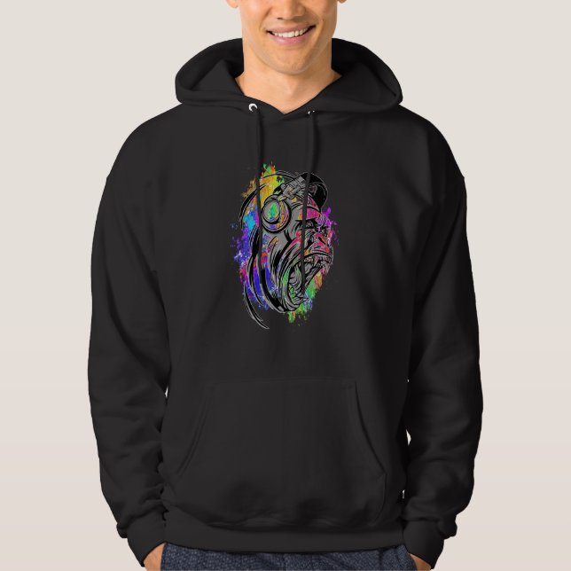 Turntable DJ Gorilla Splash Monkey Beatmaker House Hoodie (Front)