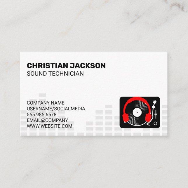 Turntable | Vinyl | Equalizer Background Business Card (Front)