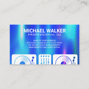 Turntables DJ Music Blue Metallic Abstract Business Card