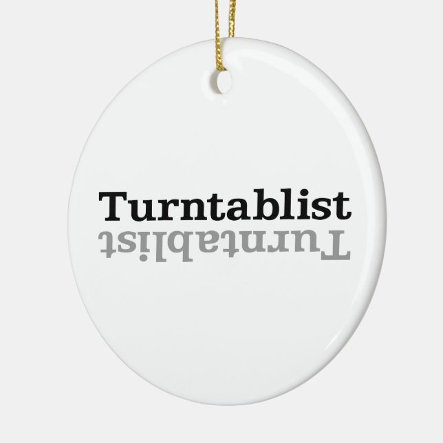 Turntablist ʇsılqɐʇuɹn⊥ ceramic tree decoration (Left)