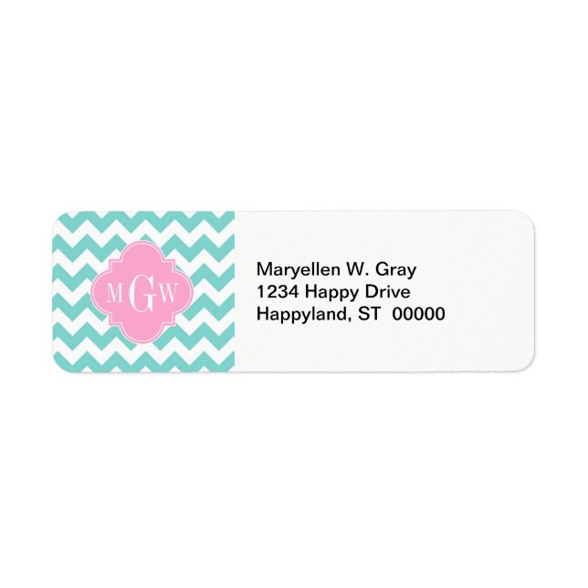 Turq / Aqua Wht Chevron Pink 3 Initial Monogram (Front)