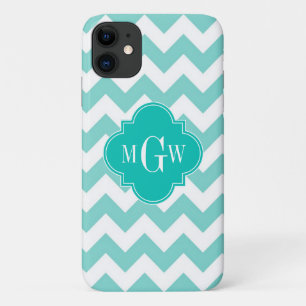 Turq / Aqua Wht Chevron Teal 3 Initial Monogram Case-Mate iPhone Case