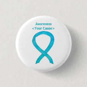 Turqoise Blue Awareness Ribbon Custom Pin Button