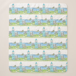 Turqoise Lighthouse Sherpa Blanket