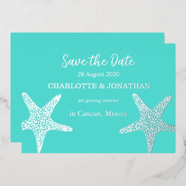 Turqoise Modern Tropical Starfish Beach Wedding   (Front/Back)
