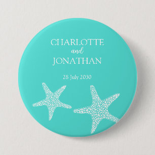 Turqoise Modern Tropical Starfish Beach Wedding 7.5 Cm Round Badge