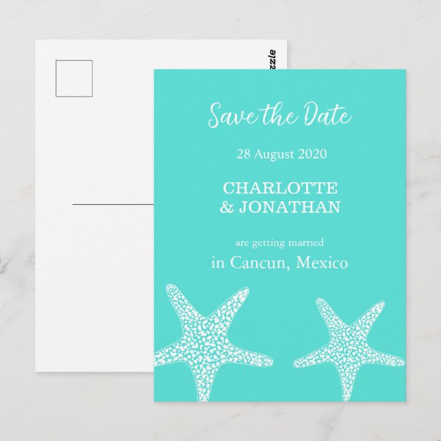 Turqoise Modern Tropical Starfish Beach Wedding    Postcard (Front/Back)