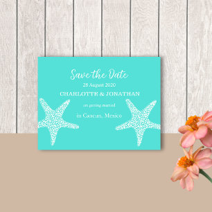 Turqoise Modern Tropical Starfish Beach Wedding Postcard