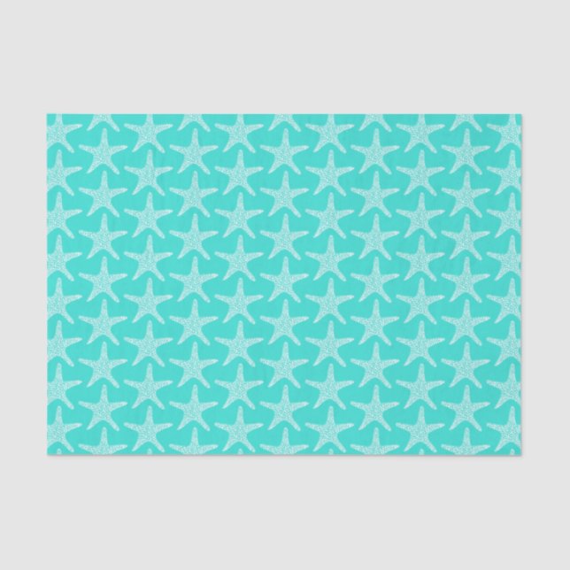 Turqoise Starfish Beach Summer Nautical Pattern  Tissue Paper (Front)
