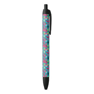 Turqouise and Pink Cube Pattern Black Ink Pen