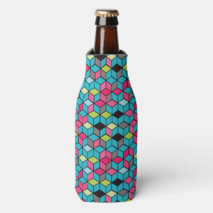 Turqouise and Pink Cube Pattern Bottle Cooler