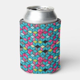 Turqouise and Pink Cube Pattern Can Cooler