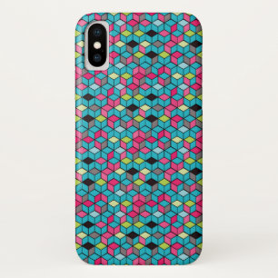 Turqouise and Pink Cube Pattern iPhone X Case
