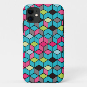 Turqouise and Pink Cube Pattern iPhone 11 Case
