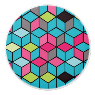 Turqouise and Pink Cube Pattern Ceramic Knob