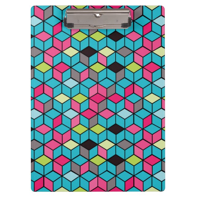 Turqouise and Pink Cube Pattern Clipboard (Front)
