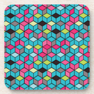 Turqouise and Pink Cube Pattern Coaster