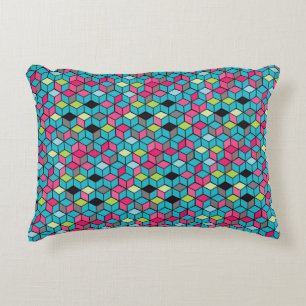 Turqouise and Pink Cube Pattern Decorative Cushion