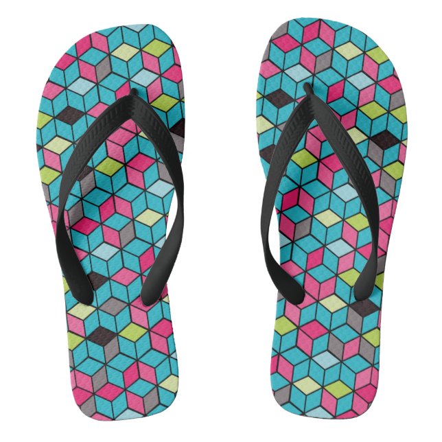Turqouise and Pink Cube Pattern Jandals (Footbed)