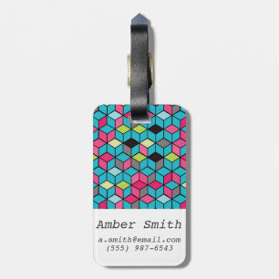 Turqouise and Pink Cube Pattern Luggage Tag