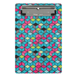 Turqouise and Pink Cube Pattern Mini Clipboard