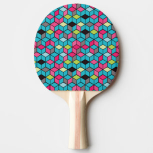 Turqouise and Pink Cube Pattern Ping Pong Paddle