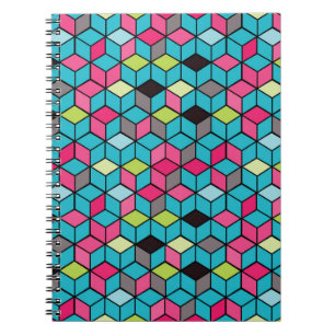 Turqouise and Pink Cube Pattern Spiral Notebook