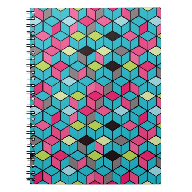 Turqouise and Pink Cube Pattern Spiral Notebook (Front)