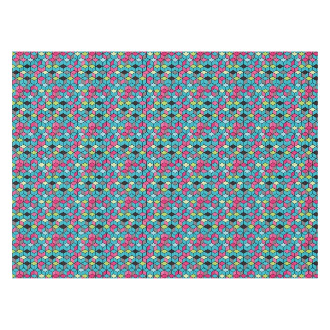 Turqouise and Pink Cube Pattern Tablecloth (Front (Horizontal))