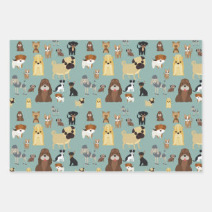 turqouise background dogs pattern. wrapping paper sheet