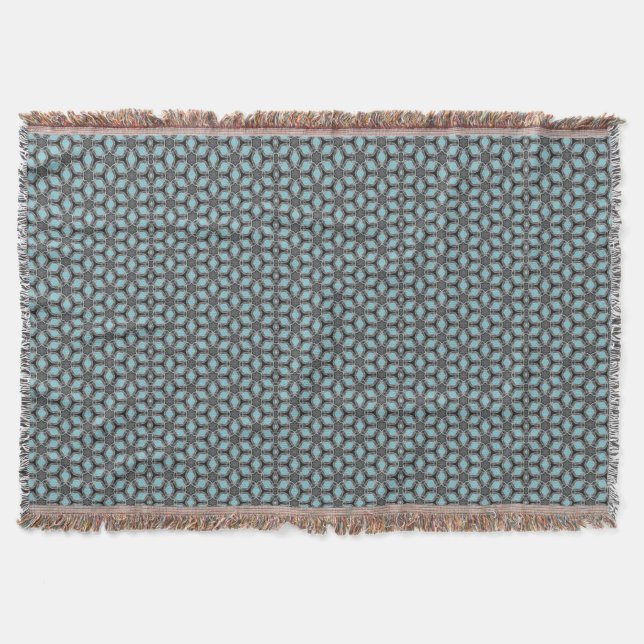 Turqouise Grey Flower Pattern Modern Blanket (Front)