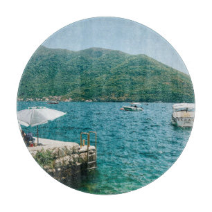 Turqouise waters of Perast - Montenegro  Cutting Board