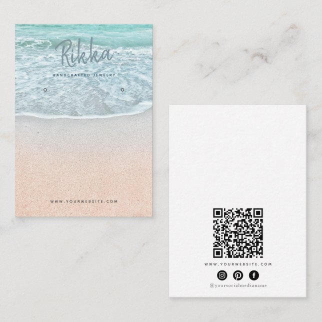 Turquioise Ocean Earring Display QR Business Card (Front/Back)