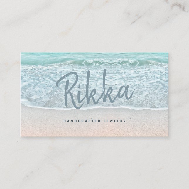 Turquioise Ocean Sandy Beach Handmade Jewellery Business Card (Front)