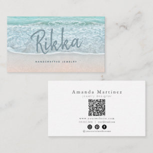 Turquioise Ocean Sandy Beach Handmade Jewelry QR Business Card