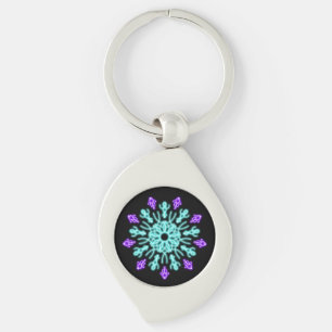 Turquiose and purple neon flower key ring