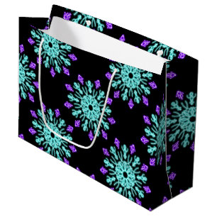 Turquiose and purple neon flower large gift bag