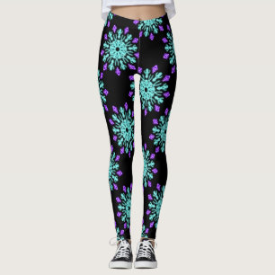 Turquiose and purple neon flower leggings