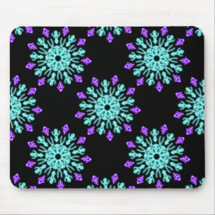 Turquiose and purple neon flower mouse pad