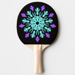 Turquiose and purple neon flower ping pong paddle