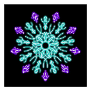 Turquiose and purple neon flower poster