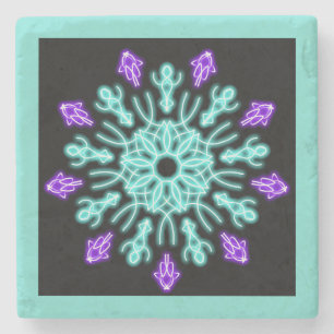 Turquiose and purple neon flower stone coaster